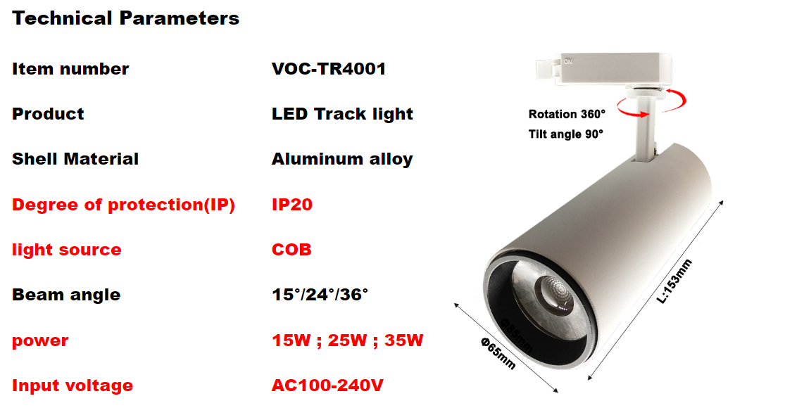 LED TRACK LIGHT COB 15W 25W 35W CEILING SPOTLIGHTS FOR MARKET HOUSING HOTEL